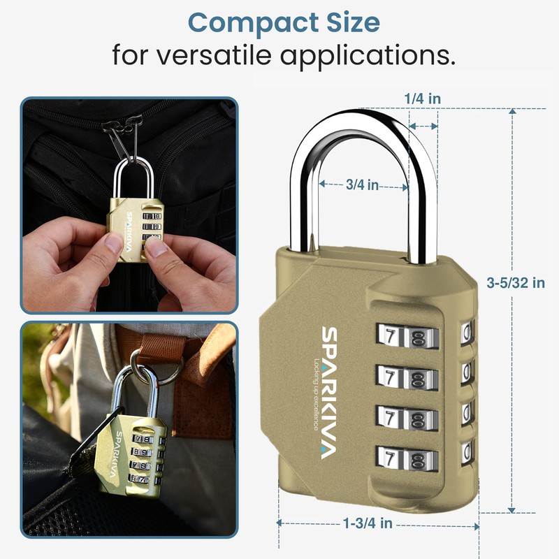 Sparkiva Combination Padlock with Code, 4 Digit Heavy Duty Padlock