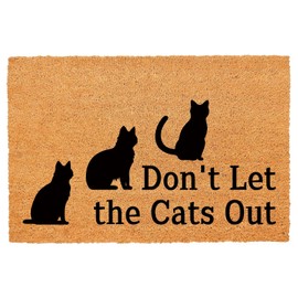 Funny Coir Doormat Don't Let The Cats Out Front Door Mat Entryway Outdoor Mat with Heavy Duty Front Porch Welcome Mats Entry Natural Coconut Brown Mat Prank Novelty Gift Outdoor Mat 23.7x15.7 inch