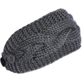 KMystic Plain Adjustable Winter Cable Knit Headband (Charcoal)