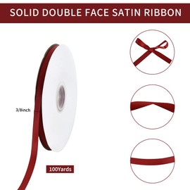 TONIFUL 3/8 Inch x 100yds Scarlet Dark Red Satin Ribbon Thin Solid Fabric Ribbons Roll for Gift Wrapping Invitation Floral Hair Balloons Craft Sewing Party Wedding Decoration Valentine's Day
