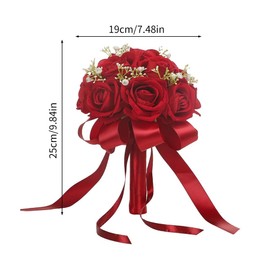 Wedding Bouquet Bride Flower Bridal Bouquets, Ribbon Artificial Rose Wedding Bouquets for Bride Bridesmaid Bouquet Dark Red Rose Bouquet Bride Bridesmaid Holding Flower for Wedding Decor