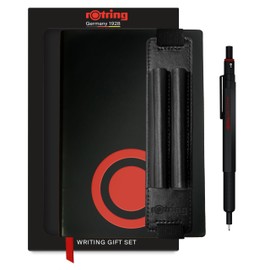rOtring 600 BLK MP 0.5 Gift Set with PU Pen Pouch and Notebook | All-Metal Body Propelling Mechanical Pencil | Black | Non-Slip Knurled Grip & Hexagonal Barrel