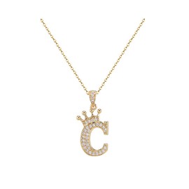 BELUCKIN Crown A-Z Initial Necklace Gold Plated Sparkling Crystal Monogram Letters Pendant Necklaces for Women Alphabet Name Jewelry Gift (C)