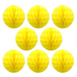 Ruidee Pack of 8 Paper Honeycomb Balls 20 cm Honeycomb Balls Pompoms Made of Tissue Paper Honeycomb Paper Balls Hanging Decoration for Party Wedding Birthday (8 inches / Yellow)