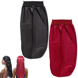 Aililong Satin Kapuze - 2 Stück Satin Hut Nacht Haar mit Extra Große Motorhaube und Satin Einfassung - Perfekt für Lockiges Lange Haaren und Gesunder Haarpflege beim Schlafen