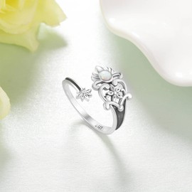 Sterling Silver Opal Spoon Ring Adjustable Victorian Vintage Flower Thumb Rings for Women Girls Vintage Statement Jewelry, Rings Size-8, Sterling Silver, Created Opal