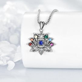 JBAERD Evil Eye Necklace Sterling Silver Lotus Evil Eye Pendant Protection Amulet Jewelry Gifts for Men