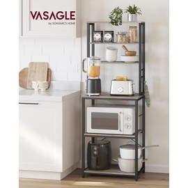VASAGLE Coffee Bar, Baker’s Rack for Kitchen with Storage, 6-Tier Kitchen Shelves with 6 Hooks, Microwave Stand, Industrial, 15.7 x 23.6 x 65.7 Inches, Greige and Black UKKS024B02