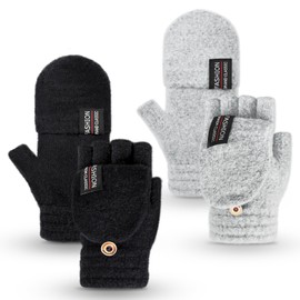 YSense Womens Winter Gloves, 2 Pack Warm Knitted Convertible Fingerless Gloves for Women Gifts with Mittens Cover Cap