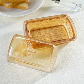 kanpura Crystal Glass Butter Dish with Lid, BPA Free, Serving Dish for Butter, Cream Cheese, Butter Dish for Refrigerator & Countertop, Dishwasher Safe(Champagne)