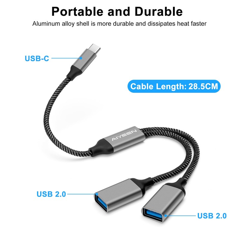 AIYEEN USB C Male to 2 USB Female Splitter Cable
