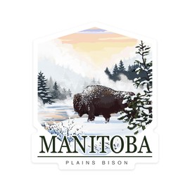 Die Cut Sticker Manitoba, Canada, Bison Snow Scene, Contour Vinyl Sticker 3 to 6 inches, (Waterproof Decal for Cars, Water Bottles, Laptops, Coolers), Large