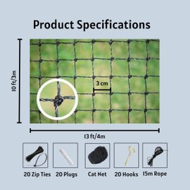 HOMYPOWER Cat Netting Balcony, Stainless Steel Reinforced Bite Tear UV and Weather-Resistant Anti-Fall Netting for Pets, Safety Net for Cat, Small Catio for Apartment Balcony Protection (10x13 ft)