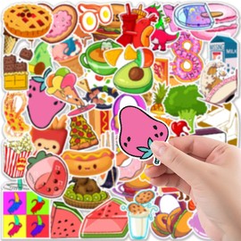Food Stickers for Laptop(50 Pcs),Gift for Kids Teens Adults Girl,Foodstuff Waterproof Stickers for Water Bottle,Vinyl Stickers for Scrapbook,Journal,Dairy,Skateboard