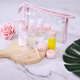 Travel Bottle Set, Empty Travel Plastic Bottles, Refillable for Plane, Small Cosmetic Container, Filling Bottles for Filling, Hand Luggage Accessories with Transparent Toiletry Bag (Pack of 12)