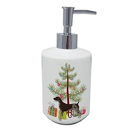 Caroline's Treasures CK3541SOAP German Shorthaired Pointer Christmas Tree Ceramic Soap Dispenser Hand Soap Dispenser Pump Bottles for Bathroom Kitchen, Empty Refillable Liquid Soap Container