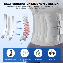 AUTOSAGE Plus Size Adjustable Back Brace-Size XXL(Belly 53.1-61.0 in), Featuring an Adjustable Triangle Support Pad,4 Steel Stays,and 1 Spring,Breathable Design,Ideal for Office and Housework.