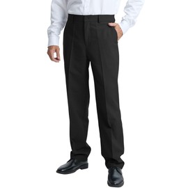 LETAOTAO Mens Dress Pants Relaxed Fit Wrinkle-Free Flat Front Straight Leg Formal Pants for Business & Office (Black, 42Wx32L)