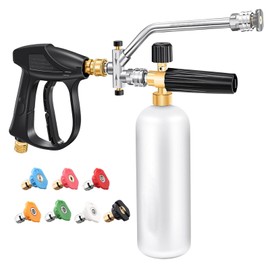 Foam Cannon Dual Connector Accessory w/Foam Cannon Dual Tech: Dual Connector Foam Cannon for Pressure Washer. 1/4" Quick Connect, M22, 4000 PSI, 1.5L Tank + 7 Nozzles - Car, Home & Outdoor Cleaning