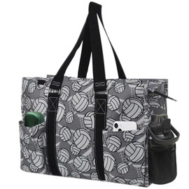 NGIL Zip-Top Tote Bag with Exterior Pockets for Working Women, Nurses, and Moms, Design in USA (Volleyball-Black)