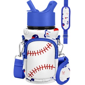 Miss Adola Water Bottle Carrier with Strap Cartoon Water Bottle Bags Holder for Kids Boys Girls Neoprene Insulated Bottle Bag for 10/12/14/16/18Oz Stainless Steel Glass Bottles Sleeve, Baseball