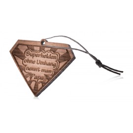 GRAVURZEILE Wooden Keyring - Superhelden ohne Umhang nennt man Papa - Pendant with Engraving and Cotton Band - Gift Idea for the Best Dad Dad for Birthday Christmas Father's Day, brown