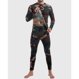 Long Underwear Mens Thermal Underwear Set Winter Hunting Gear Sport Long Johns for Men Base Layer Top and Bottom Midweight Camo Green S