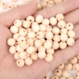 hesmartly 300Pcs 10mm Wood Beads Round Wooden Spacer Beads Unfinished Natural Wood Loose Beads