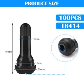 HENGBIRD Pack of 100 TR414 Rubber Valves, Tyre Valves, Black, Universal Rubber Valves, Snap-in Rubber Valves, Tyres, Car Valves, Car Rubber Valves, Tyres for Most Cars, Motorcycles