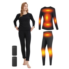 Windpost Women's Heated Thermal Underwear set, USB Women's Electric Thermal Long Underwear set, Snow Leggings for Women (Black, XXL)