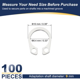 PATIKIL 10mm OD External Retaining Rings, 100 Pcs C-Clip Retaining Shaft Snap Rings 304 Stainless Steel External Circlip for Automobile Valve Equipment Bearings