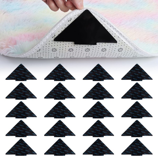 Boyigog Pack of 20 Carpet Non-Slip Underlay, Non-Slip Mat for Carpet, Triangle Non-Slip Mat for Carpet, Washable, Reusable, Non-Slip Carpet Underlay, Stickers, Strong Adhesion