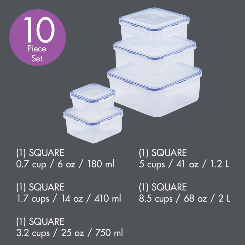 LocknLock Food Storage Container Set, 10 Piece, Clear