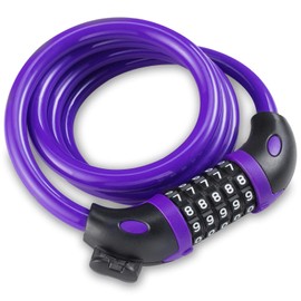 Opaza Bicycle Lock with 5 Digit Code, 1.2 m Long, Combination Lock Wheel with Cable, Very Lightweight, Security Bike Lock for Bicycle, and Mountain Bike with Mount (Purple)