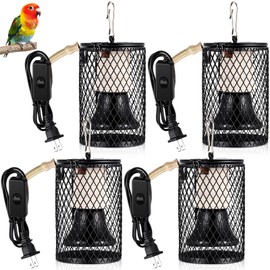 Retisee 4 Pieces Retractable Heat Lamp Guard for Reptile with 100w Ceramic Bulb, Anti-scalding Heat Lamp Holder Bulb Short Grid Cage with Power Switch and Anti-bite Hook for Lizards Snakes Chicks