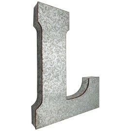 SciencePurchase 20" Metal Letter L Wall Decor, Silver with Rusted Edges, Galvanized Wall Mountable Decoration for Country, Mid-Century, or Farmhouse Themed Room or Event
