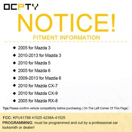 OCPTY 2X Flip Key Entry Remote Control Entry Remote key Fob Transponder Ignition Key for 05 06 07 08 09 10 11 12 13 for Mazda 3 5 6 CX-7 CX-9 MX-5 Miata RX-8 KPU41788 41525 4238A-41525
