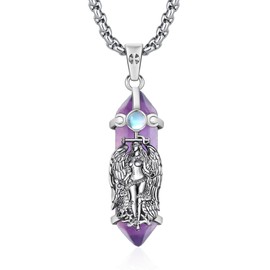 DRINSPER Lilith Amethyst Necklace Healing Crystal Pendant for Women Men 925 Sterling Silver Mythology Goddess Sigil of Lilith Witch Moonstone Pagan Amulet Witchcraft Jewelry