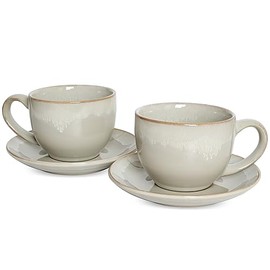 Bosmarlin Ceramic Cappuccino Cup and Saucer Set of 2, 9 Oz, Coffee Cups for Latte, Espresso, Tea, Dishwasher and Microwave Safe, Reavtive Glaze (Grey)