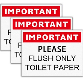 Please Flush Only Toilet Paper Reflective Bathroom Sign Stickers 3 Pack 6x4.5 Inch Waterproof Vinyl Decals, Soslina Durable Adhesive for Restrooms/Air-bnb/Business, do not flush sign for bathroom，Easy Peel Stick