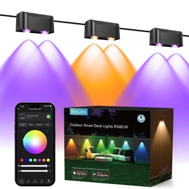 BrizLabs Smart Deck Lights, 6 Lamps RGBCW Outdoor Fence Lights Work with Alexa & Google Home, IP65 LED Patio Deck Lighting APP Controlled, Purple Orange Fence Lighting Music Sync for Patio Yard Garden
