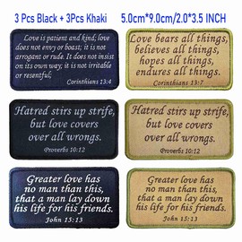 6Pcs Bible Verse Morale Patches, Corinthians 13:7, Proverbs 10:12, John 15:13 Hook & Loop Tactical Bible Patch for Vest Bags Backpacks Clothes (2x3.5 inch)