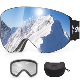 Snowalva Ski Goggles, OTG Over Glasses Snowboard Goggles with 2 UV400 Anti-Fog Detachable Magnet Lenses for Men&Women Adult