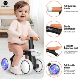 Umatoll Colorful Lighting Baby Balance Bike Toys for 1 Year Old Boys Gifts, Adjustable Seat Baby Walker, One Year Old Boy Birthday Gifts, 12-24 Months Toddler First Ride on Toys