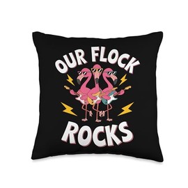 Our Flock Rocks Flamingo Guitar Pink Flamingo Costume Adult Throw Pillow