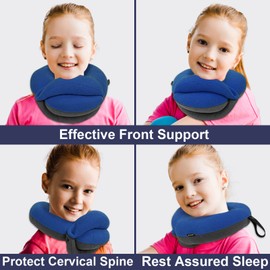 BUYUE Kids Travel Pillows for Airplane, 360° Head Support Sleeping Essentials for Boys Long Flight, Skin-Friendly Soft Neck Pillow for Traveling in Car Seat, (Small, Blue Grey, 40-100 lbs)