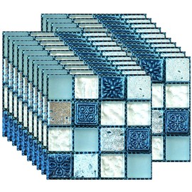 ANCLLO 40 PCS PVC Mosaïque Mur Carrelage Transferts Autocollants Auto-Adhésif Étanche Cuisine Salle De Bains Carrelage Mur Autocollant Vinyle Art Stickers Décoration de La Maison 10 x 10 cm (Bleu)