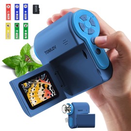 TOMLOV P20 Handheld Pocket Digital Microscope for Kids, 3-in-1 Miniscope, Portable 1080P DV Camera with Flip 2" LCD Screen, Compatible MacOS & Windows, 4.0 Hours, 6 Pcs Slide Set, 32GB Card (Blue)