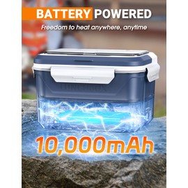 Docusvect Rechargeable Heated Lunch Box for Men, 1.3L Cordless Electric Lunch Box for Adults with Scheduled Heating, Portable Food Warmer with Large Bag, Cutlery, Removable Divider