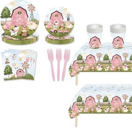 Futi Farm Girl - Plato de fiesta y taza y mantel (rosa granja)